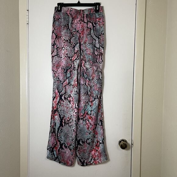 Valery Kovalska Pink Python silk drawstring straight leg lounge pants size small - Picture 3 of 6